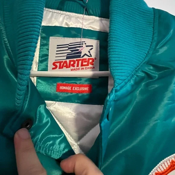 STARTER Teal Bomber Jacket with Orange and White Accents